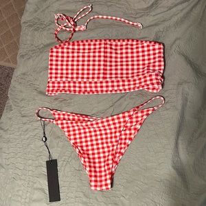 red picnic print bikini